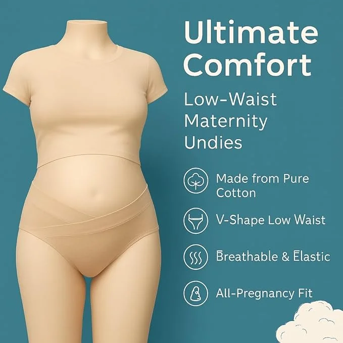 TUMMY  TUMMY Maternity Combo Set | Bamboo Cotton 2-Low Waist Pregnancy Panty, 1-Non Padded Nursing Bra & 4pc-Reusable Nursing Breast Pads | Soft, Breathable Postpartum & Breastfeeding Essentials for New Moms for Women | Best Price UAE